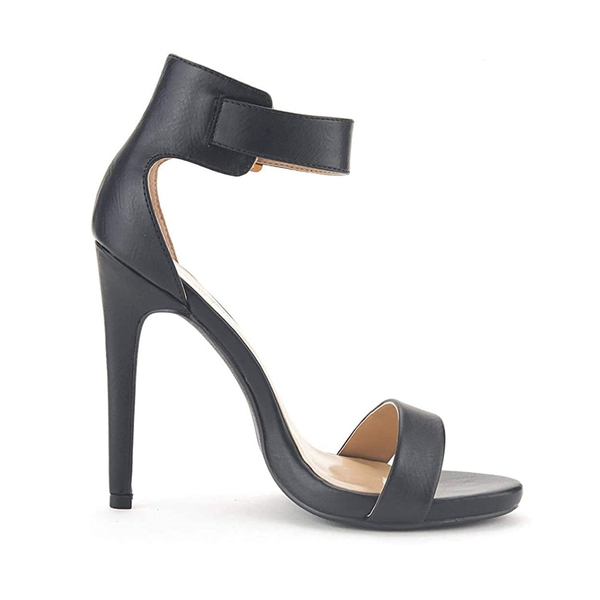 Open Toe Stiletto Heel Sandals - BLACK PU - 1